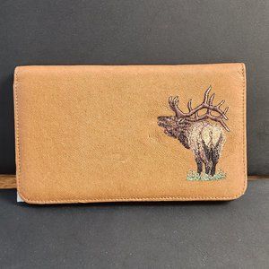 Tan Leather Wallet with Embroidered Elk Design